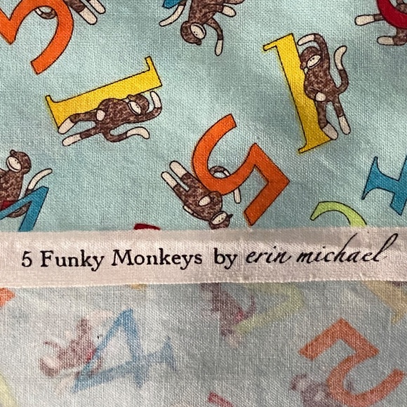 5 Funky Monkeys Cotton Fabric Erin Michael Modo Sock Monkey Blue 1.5 yd x 42" - Picture 6 of 7
